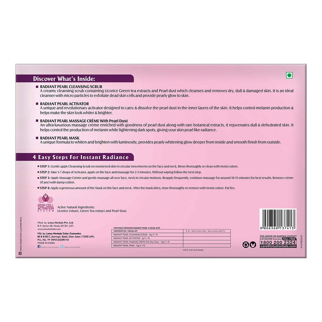 Lotus Herbals Radiant Pearl Cellular Lightening Facial Kit 37g